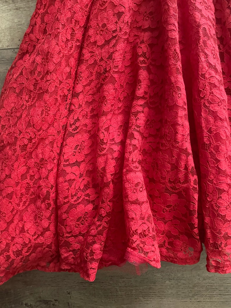 50s MCM Red Lace Vintage Dress image 7