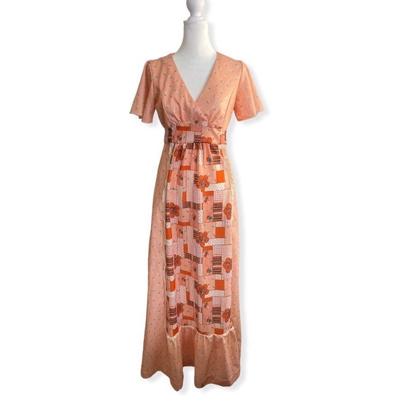 Vintage Cottagecore Sears Pastel Patchwork Maxi D… - image 1