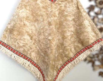 70s Vintage Handmade Boho Fur Cape Poncho