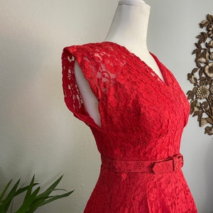 50s MCM Red Lace Vintage Dress image 2