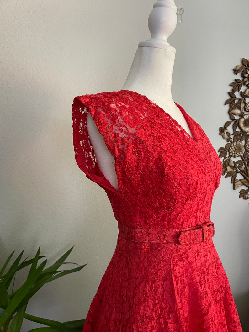 50s MCM Red Lace Vintage Dress image 2