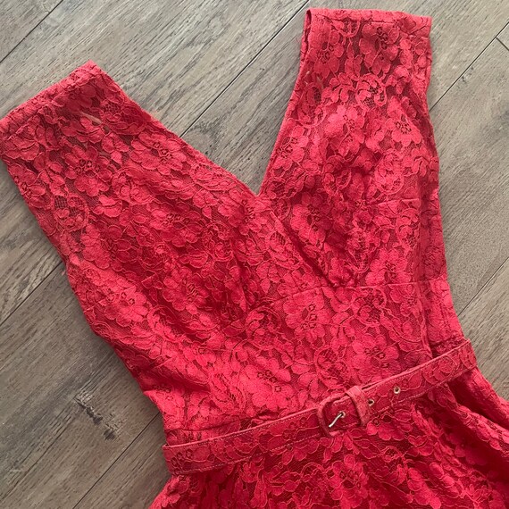 50s MCM Red Lace Vintage Dress - image 5