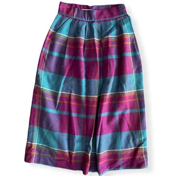 80s Michelle Stuart Plaid Wool Midi Skirt