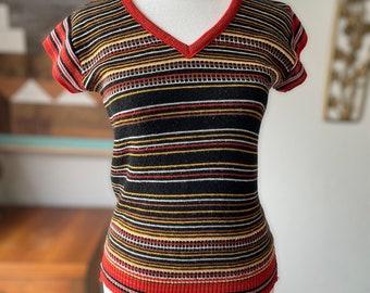 70s Vintage Striped Rust Knit Top