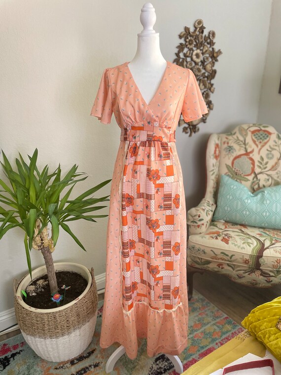 Vintage Cottagecore Sears Pastel Patchwork Maxi D… - image 10