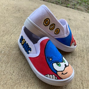 Sonic The Hedgehog,  Hand Painted Painted Shoes, Custom Kids Shoes, Custom Shoes