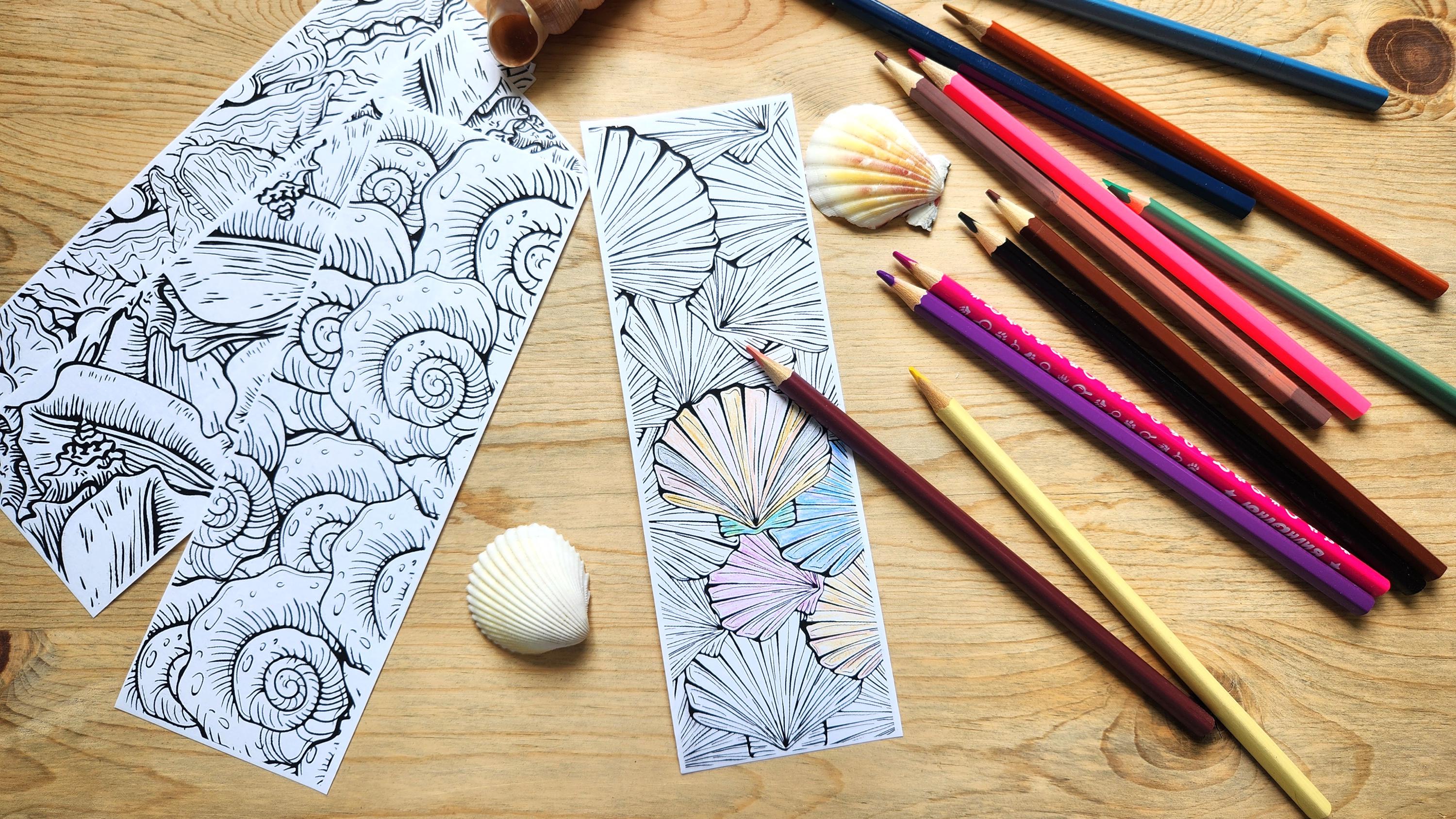 Seashell Coloring Bookmarks | Beach Coastal DIY Craft (instant Download ...