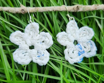 Crochet Flower Earrings (made from Upcycled Plastic Bags)