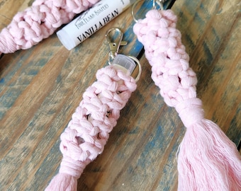 Macrame Lip Balm Holder Keychain – 100% Recycled Cotton Cord  –  Eco Friendly Bag Accessory