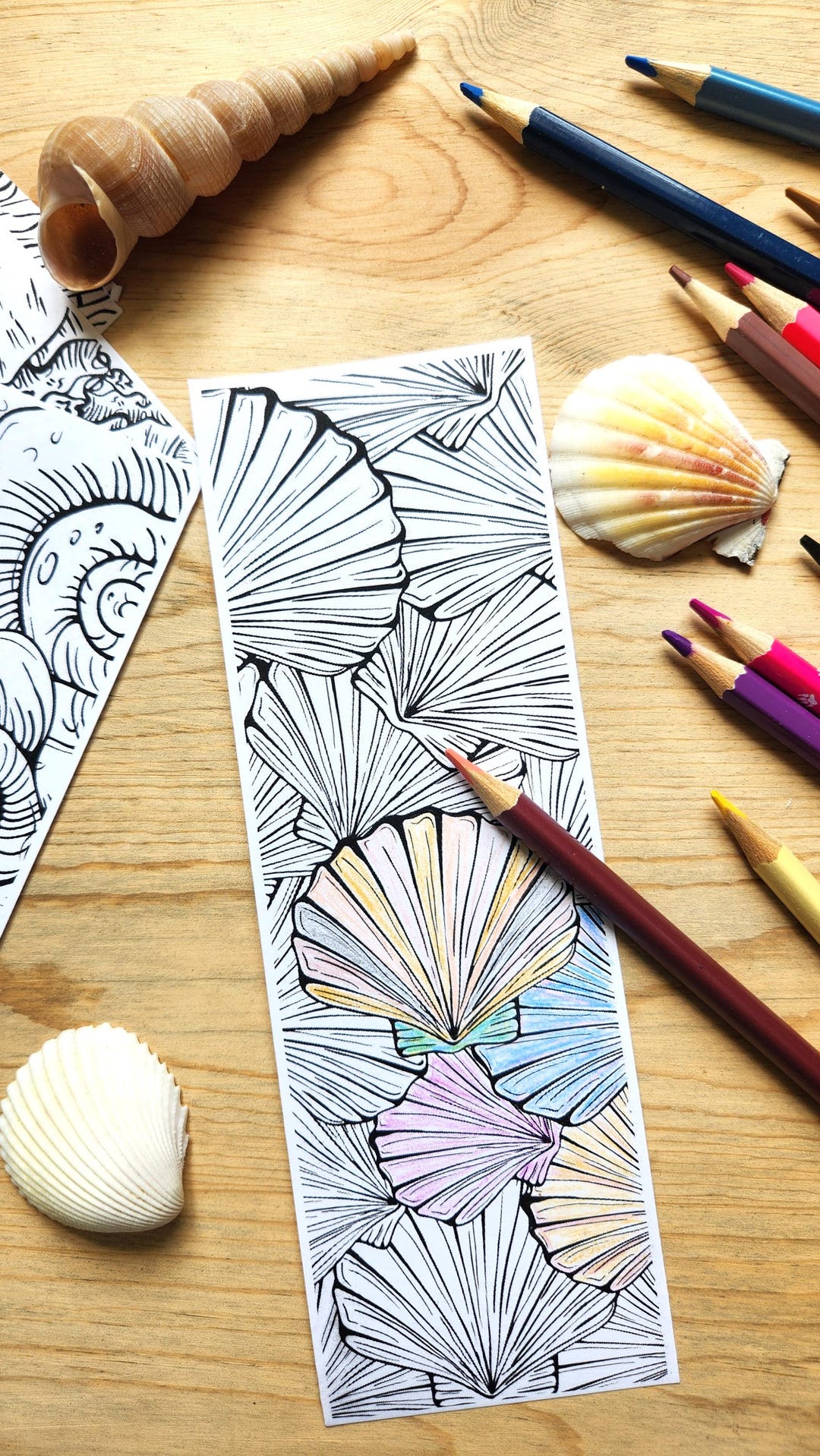 Seashell Coloring Bookmarks | Beach Coastal DIY Craft (instant Download ...