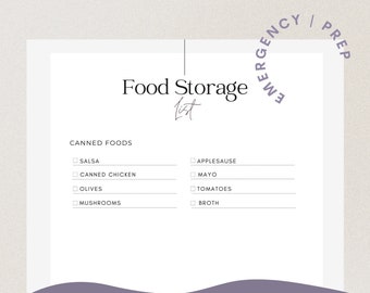 Emergency Food Storage List | Emergency Preparedness | Digital Download