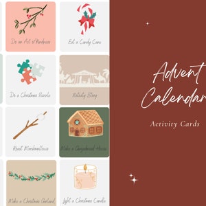 Advent Calendar Printable I Family Kids Advent Activities I Holiday Countdown Cards I