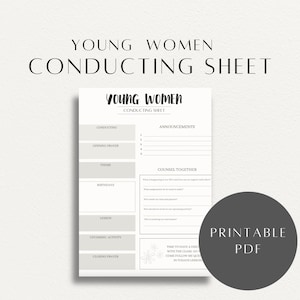 Peut inclure: Feuille de conduite imprimable pour les jeunes femmes en PDF avec un schéma de couleurs gris et blanc. La feuille comprend des sections pour la conduite, la prière d'ouverture, le thème, les anniversaires, la leçon, l'activité à venir, la prière de clôture, les annonces et le conseil ensemble.