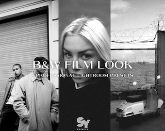 10 Black and White Film Look Lightroom Presets / Mobile & Desktop / Monotone / Blogger / Matte / Dark Tones / 35mm /Dramatic / Contrast