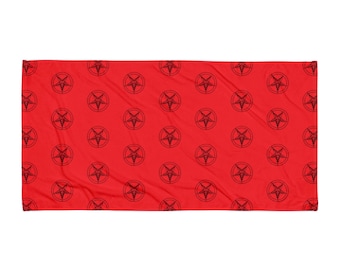 Satanisches Strandtuch | Full Print Siegel von Baphomet | Rot