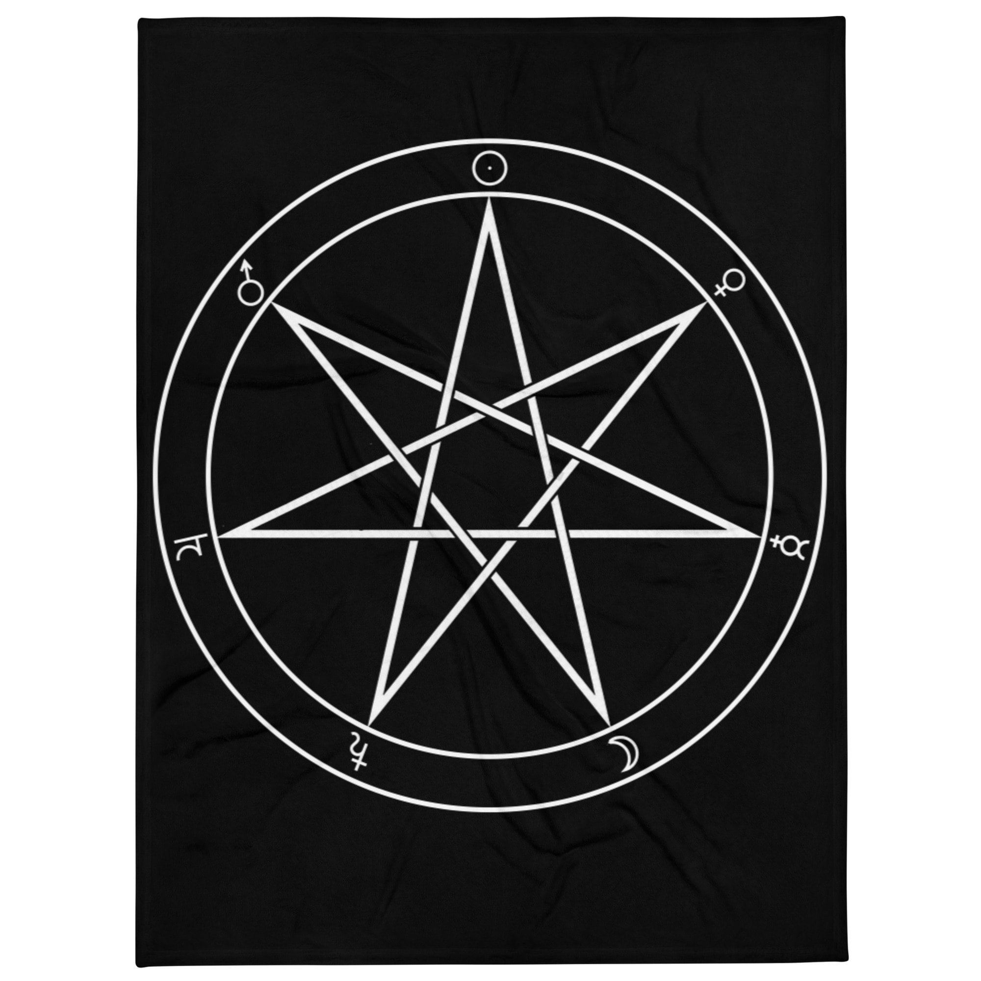 Planetary Heptagram | Ritual Circle Floor Cloth | Black