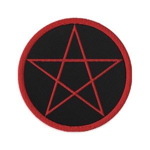 May include: A red pentagram embroidered on a black circular patch.