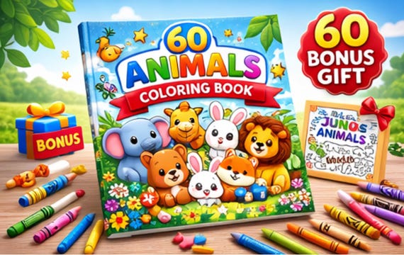 50+ Cute Animals Coloring Pages – Printable PDF for Kids & Adults – Easy Coloring Book – Instant Download – Bonus Pages Included