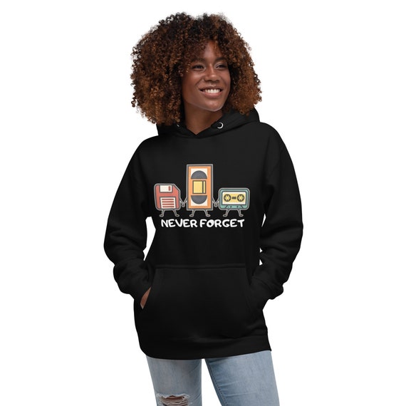 Never Forget Cassette Tape VHS Gamer Old School Mens Very Funny Hooded Sweatshirt.