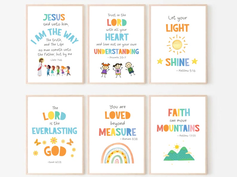 Kids Bible Verse, Scripture Poster Wall Art, Church Sunday School Decor ...