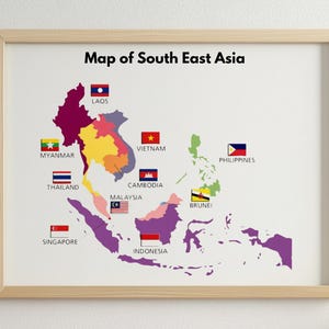 Südostasien Karte als Lernposter für Kinder und Kleinkinder Lehrtafel | Frühes Lernen Wandkunst | Vorschule Lehrmittel, Asiatische Landkarte