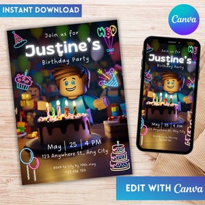 Roblox Birthday Invitation, Gamer Party Invitation, Roblox Boy, Roblox Invitation, Kids Roblox invite, Kids invitation, Gamer birthday