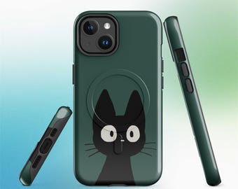 Studio Ghibli Kiki’s Delivery Service Cat with a Dark Green Background Tough MagSafe iPhone Case