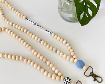 Customizable Teacher Lanyard, Wooden Bead Lanyard, Teacher Lanyard, Wood Lanyard, Personalized Wooden Lanyard