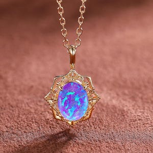Lavender Opal Pendant Necklace: Sterling Silver Vintage Style
