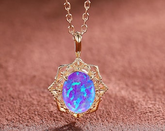 Lavender Opal Pendant Necklace: Sterling Silver Vintage Style