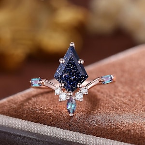 Kite Blue Sandstone Engagement Ring: Rose Gold Planet Ring