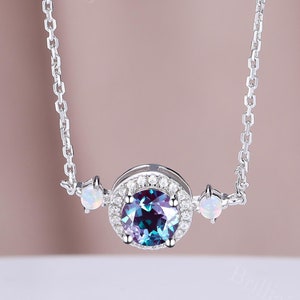 Vintage Alexandrite Necklace Crystal 14K White Gold Filled Anniversary Gift Diamond Art Deco Statement Jewelry Engagement June Birthstone