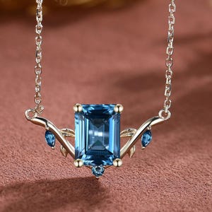 London Blue Topaz Necklace, Natural Blue Gemstone Pendant Necklace, Marquise Topaz Jewelry, Birthstone Necklace, Celebration Gift for Her