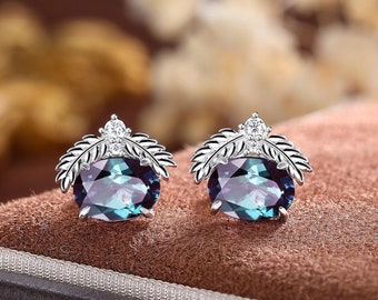 Alexandrite Stud Earrings: 14k Gold Gemstone Jewelry
