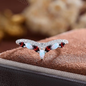 Fire Opal Ruby Marquise Wedding Band: Sterling Silver Eternity Ring