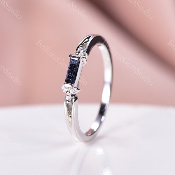 Skye Kite Natural Blue Lapis Lazuli Moissanite Ring Set 14K White Gold Vermeil Unique Engagement Ring Promise Ring Anniversary Gift For Her