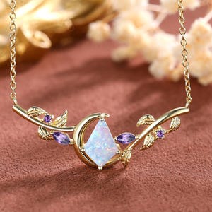 White Opal Necklace, 14K Gold Necklace, Gemstone Necklace, Opal Charm, Dainty Necklace, Bridal Jewelry, Wedding Jewelry, October Birthstone