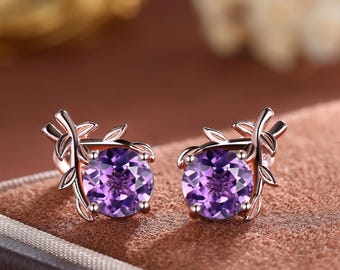 Örhängen med ametistblad: Sterlingsilver med födelsesten i februari