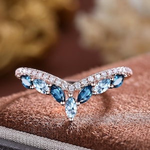 Marquise London Blue Topaz Ring: Rose Gold Aquamarine Stacking Ring