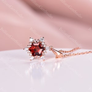 14K Snowflake Lab Ruby Pendant Necklace: Vintage Floral Gift