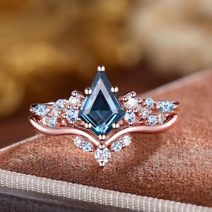 Kite London Blue Topaz Bridal Ring Set: Aquamarine & Simulated Diamond, Sterling Silver