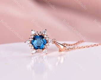 London Blue Topaz Snowflake Necklace: Sterling Silver December Birthstone