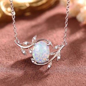 14K Solid Gold Opal Pendant Nature Inspired Opal Necklace 2CT White Opal Pendant Anniversary Gift for her Lucky Pendant Handmade Jewelry