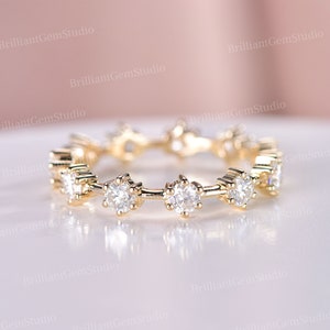 Moissanite Full Eternity Wedding Band: 14K Yellow Gold Anniversary Ring