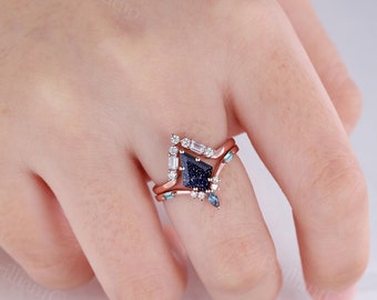 カイトブルーサンドストーンギャラクシーリング：スターリングシルバーの婚約・結婚指輪