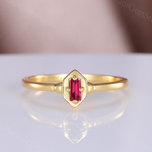 Ruby Engagement Ring Vintage 14K Yellow Gold Ring Emerald Cut Engagement Rings Art Deco Ruby Ring Solitaire Ring Bridal Anniversary Ring