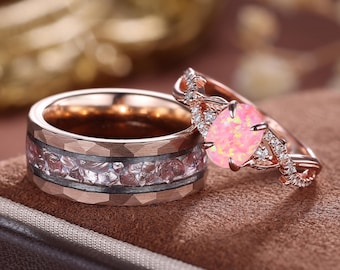 Skye Peacock Opal Couples Ring Set- His and Hers Matching Wedding