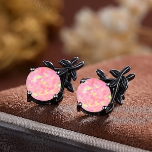 14K Gold Rose Cut Natural Pink Opal Stud Tiny Natural Pink Fire Opal Natural Stud Twig Earrings Conch Piercing Gemstone Flat Back Earring