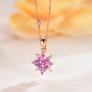 Real Pink Sapphire Natural Gemstones Necklce, Solid Gold Pink Sapphire Necklace, Anniversary Gifts, Gifts for Her Pendant Necklace, Handmade