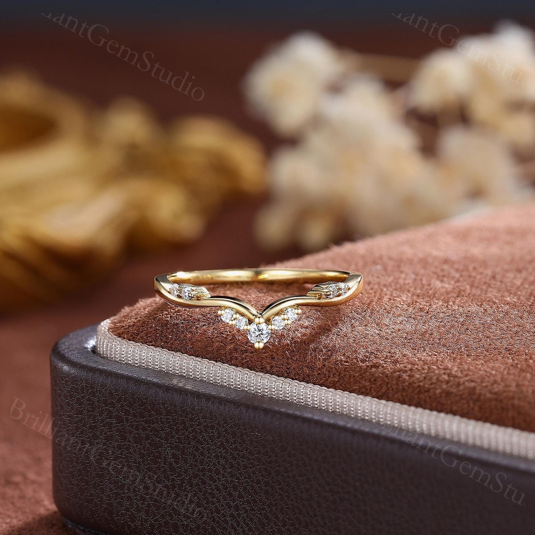 14K Yellow Gold Diamond Wedding Band: Moissanite Half Eternity Stacking ...